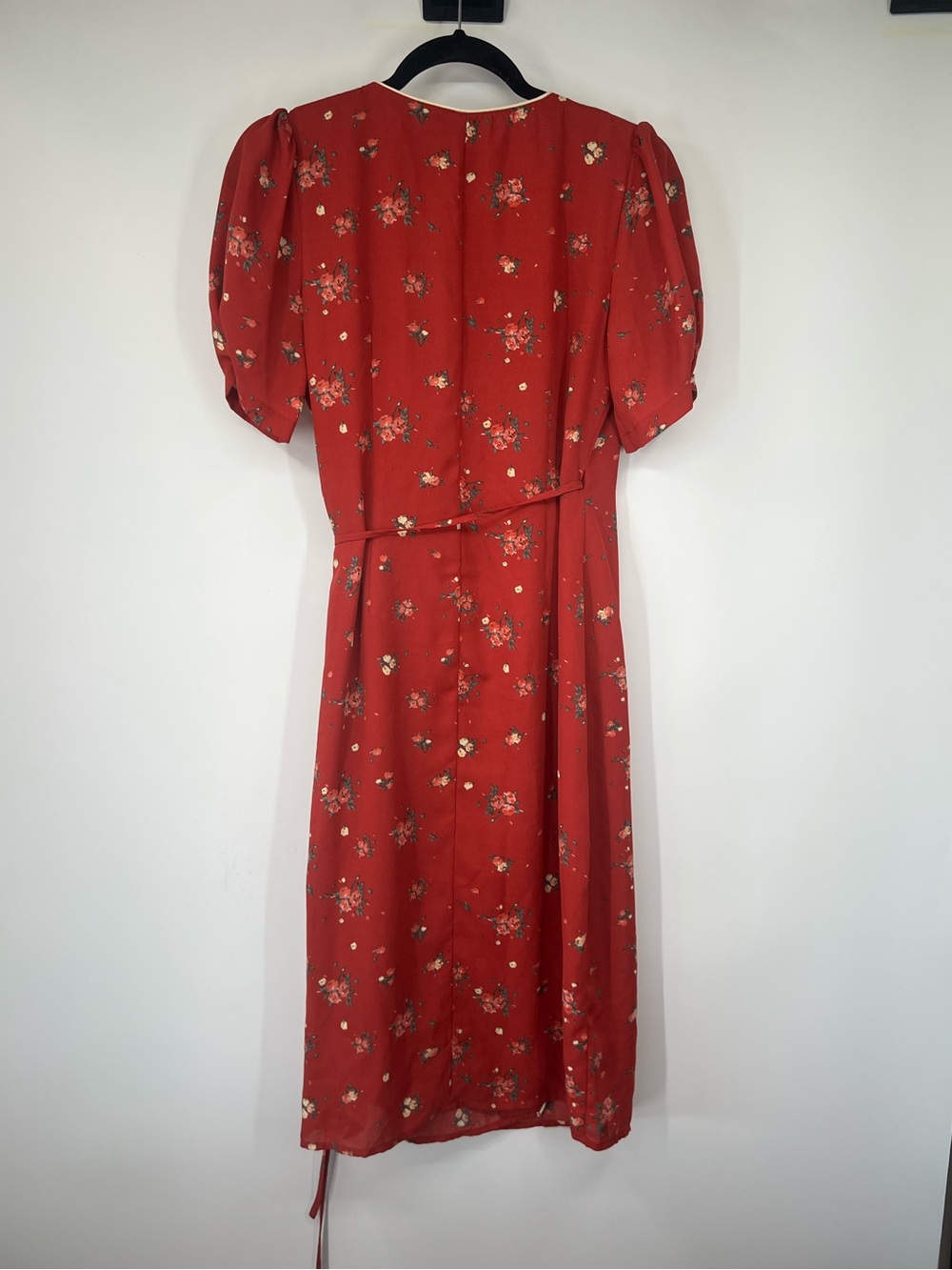 Simple Retro Kimura Floral Print Wrap Midi Dress Red - Picture 6 of 9